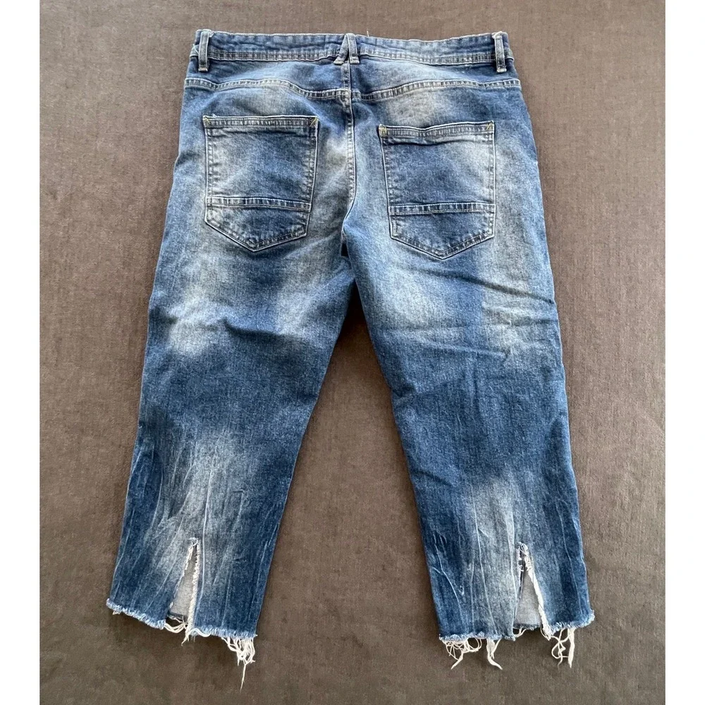 Jeanius Distressed Cropped Jeans Mens 36 Blue Grunge Thrashed Streetwear Raw Hem
